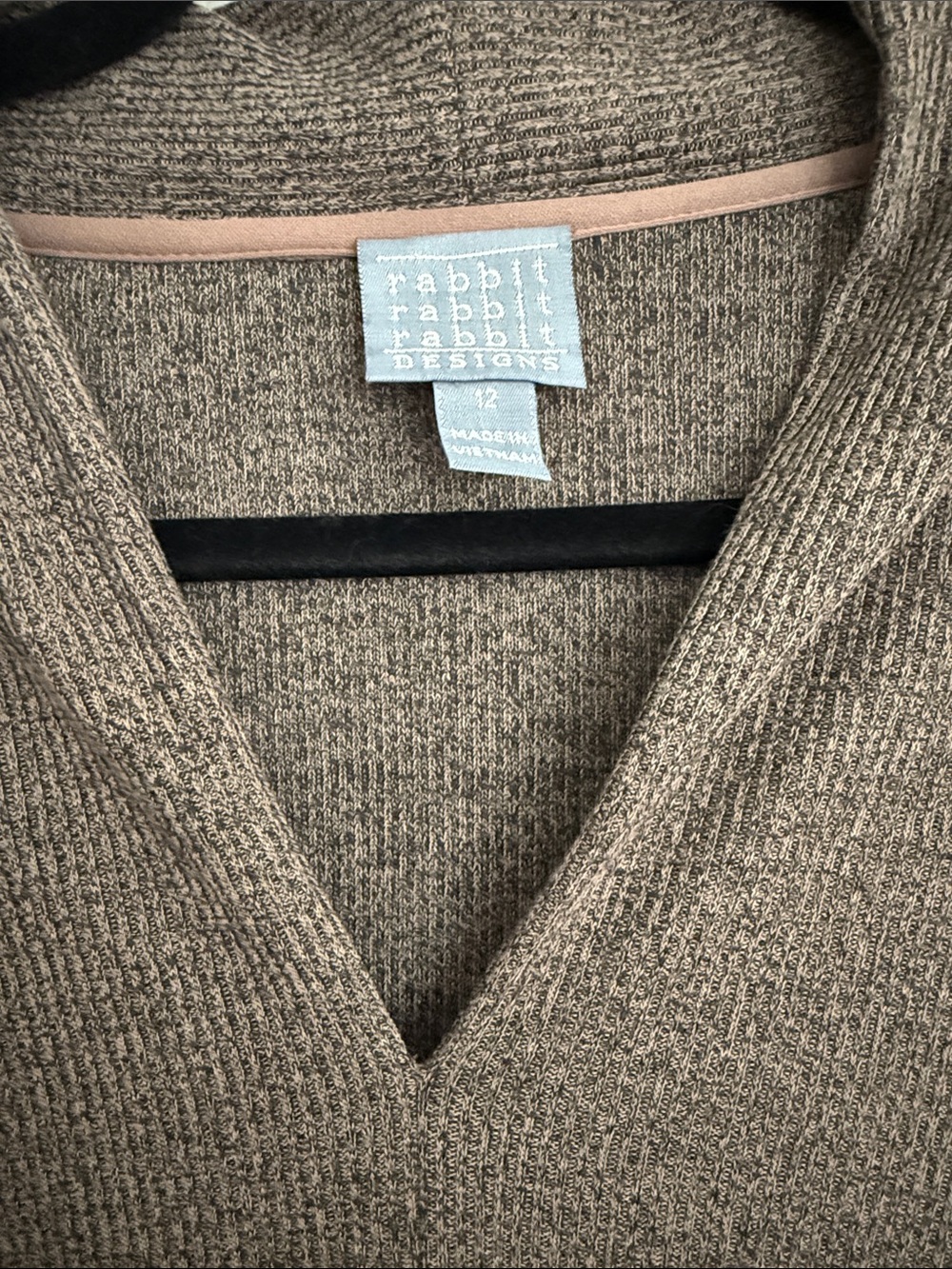 Rabbit Rabbit Rabbit Taupe V-Neck Sweater with Plaid Panel - Picture 3 of 5